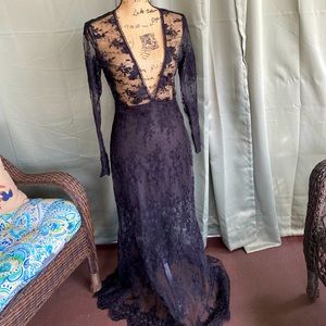 Black see through lace dress, good , deep V